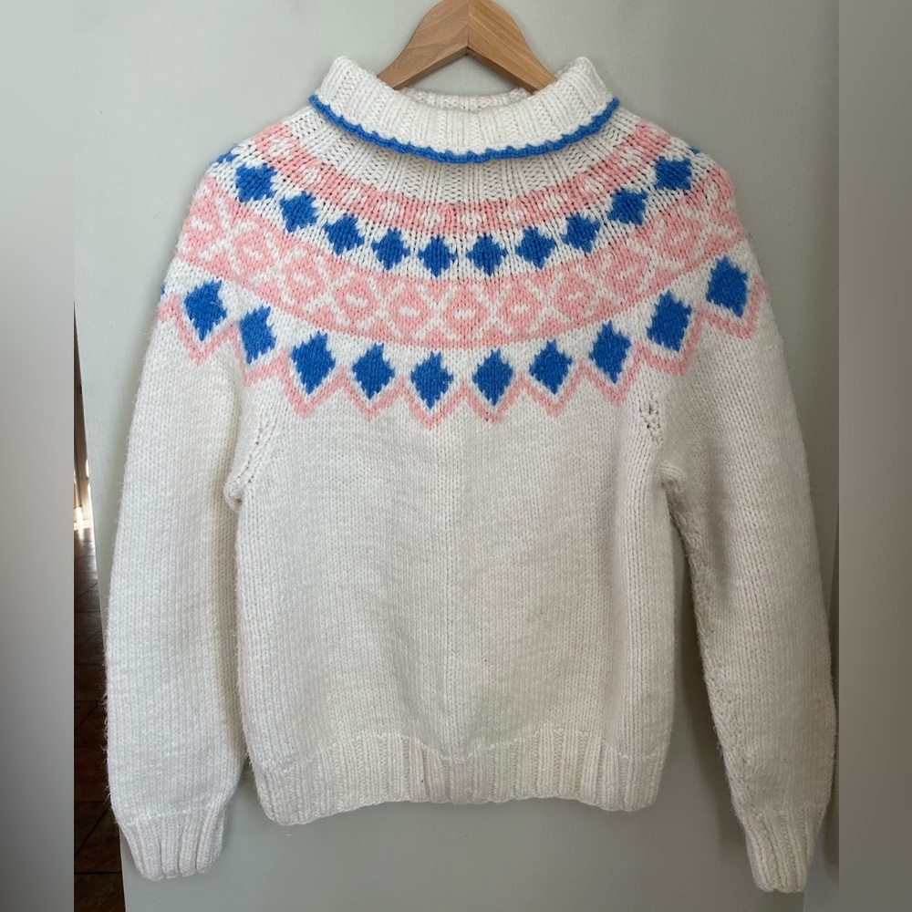 Vintage Hand-Knit Nordic Fair Isle Turtleneck Sweater Medium Cottagecore Boho - Picture 2 of 12